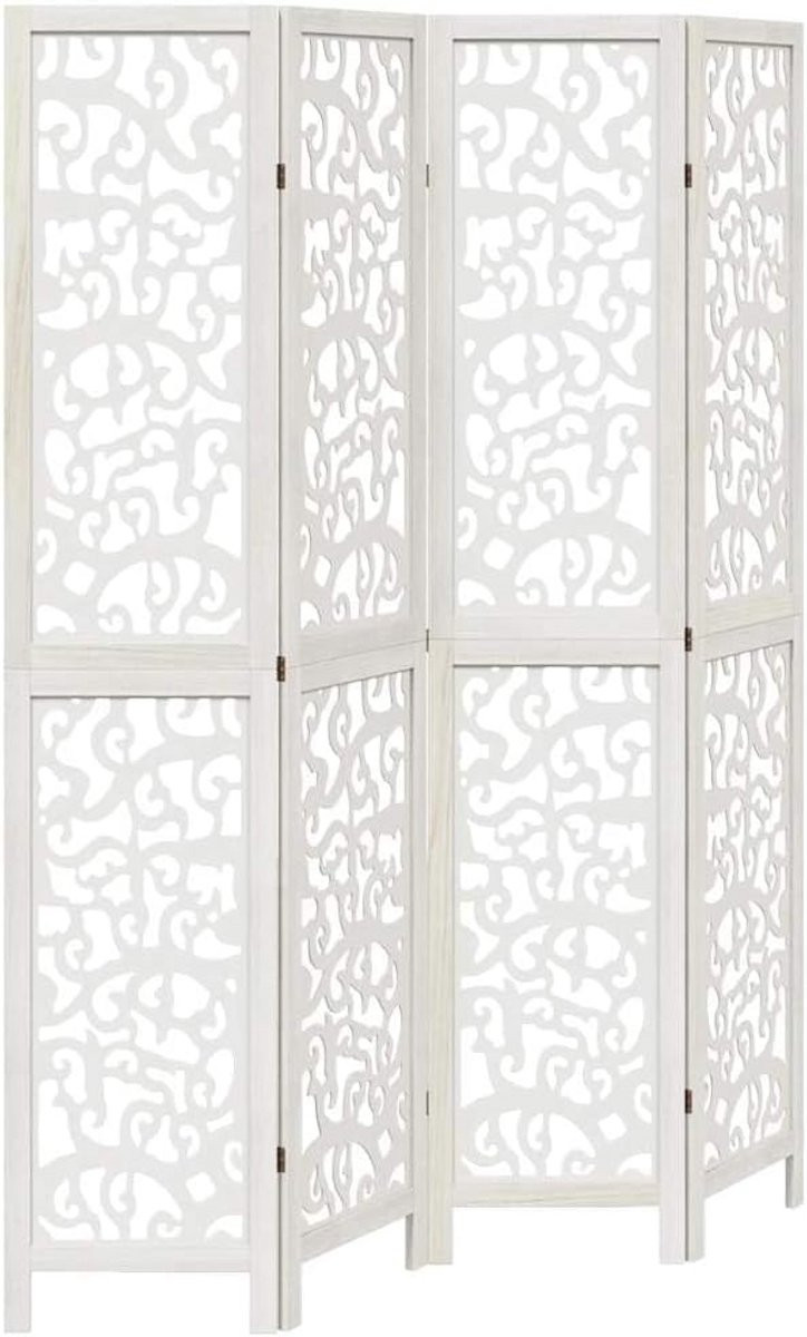 Wit houten kamerverdeler met 4 panelen voor privacy en decoratie