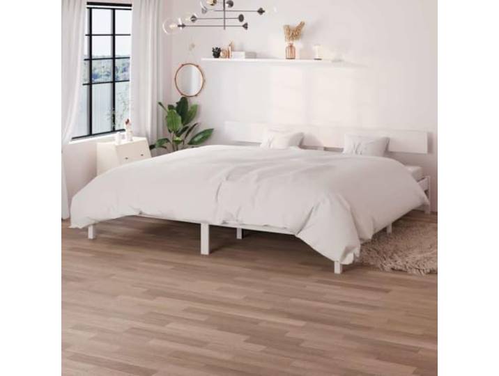 RJPLMFV Bettgestell, Massivholz, Weiß, 180 x 200 cm Massives Kiefernholz, klassisches Kopfteil, Lattenrost inklusive, ohne Matratze