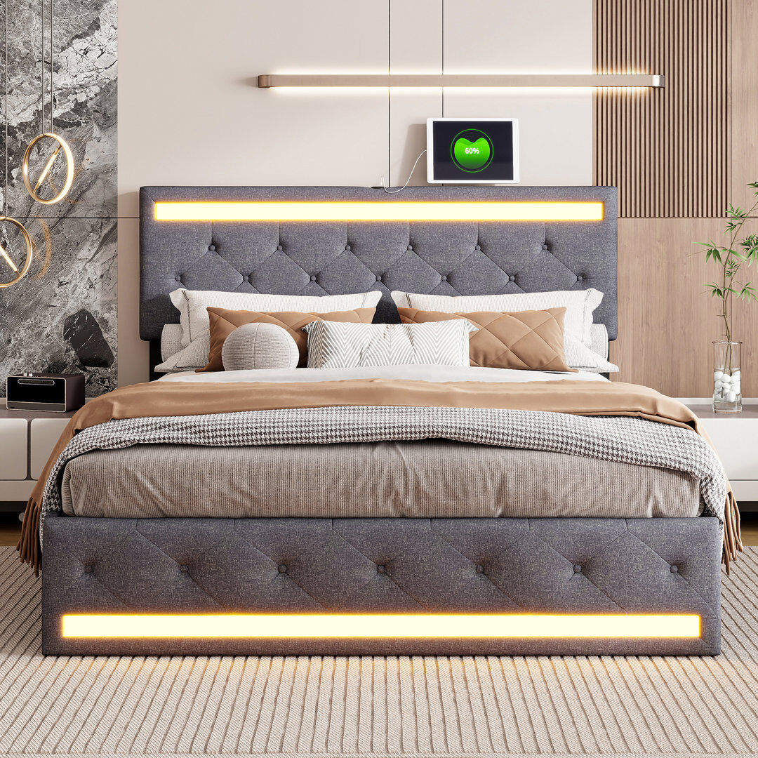 17 Stories Upholstered Storage Bed Grey Kingsize (5')