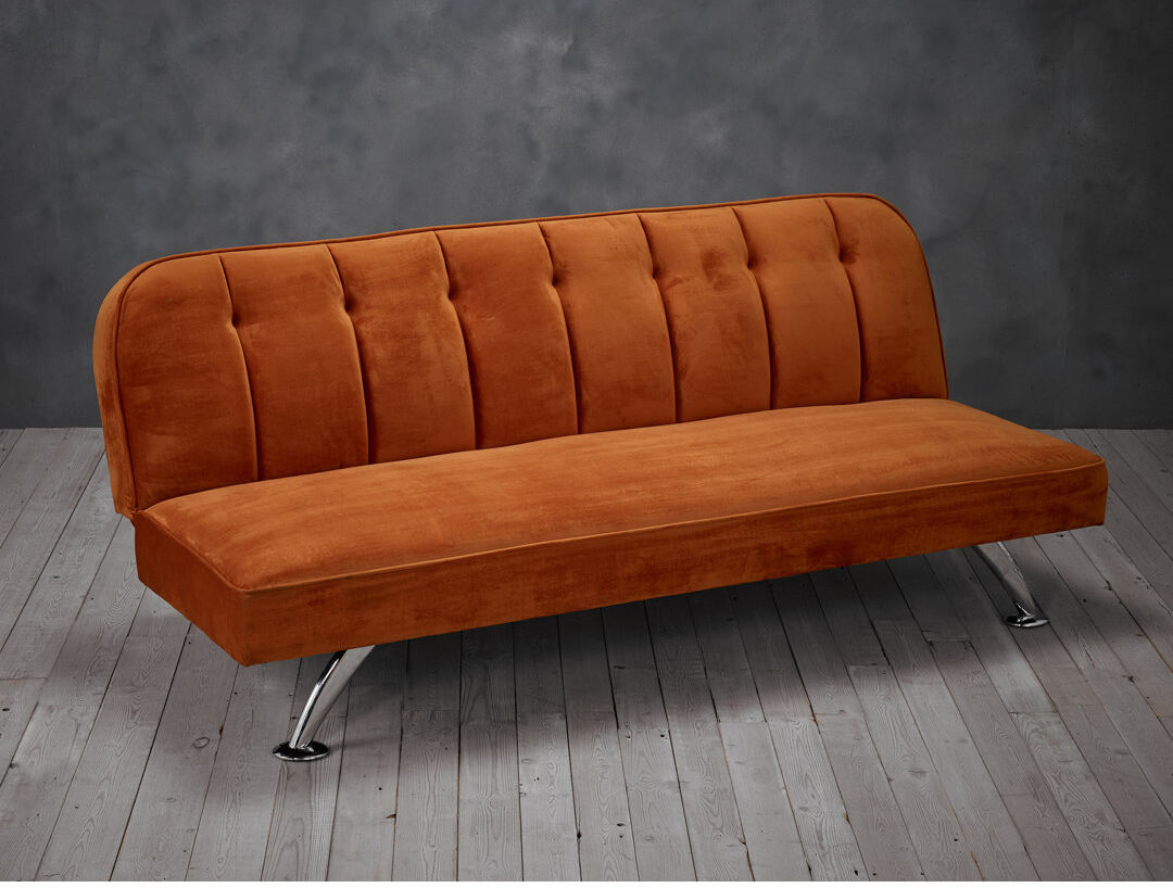 LPD BRIGHTON UPHOLSTERED VELVET SOFA BED Orange 76cm H X 180cm W X 85cm D