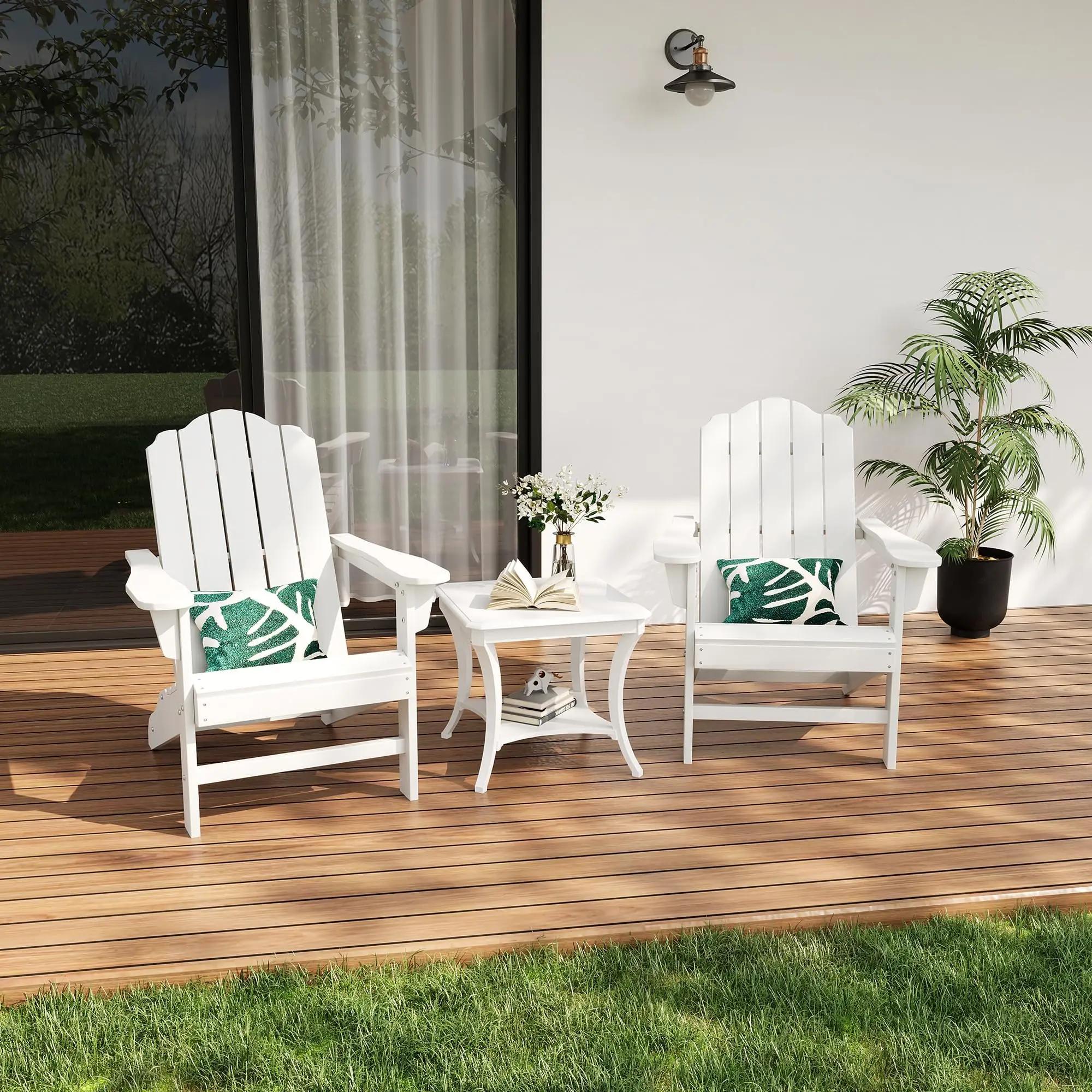 Adirondack-Gartenstühle - Loungesessel - 2er-Set - Weiß - Holzoptik - UV-beständig - Wetterfest - Mit Armlehnen