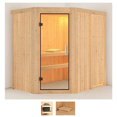 Sauna KARIBU "Swantje", beige (naturbelassen), ohne Ofen, (ohne Ofen), Saunen, ohne Ofen