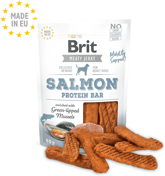 Brit Meaty Jerky Snack Dog Protein Bar Salmão 80g