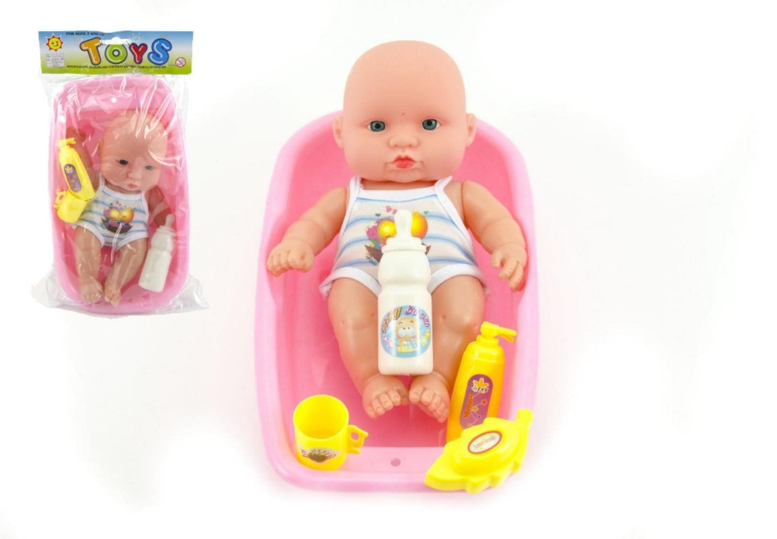 Miminko knuffel met accessoires in badkuip, 18 cm