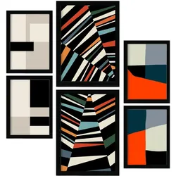 POSTER Set Mit 6 Pastiche Kunst In Form Abstracts Ästhetische Dekorative Gemälde Für Ihr Wohnzimmer, Schlafzimmer, Zuhause A3 & A4 Schwarzer Rahmen