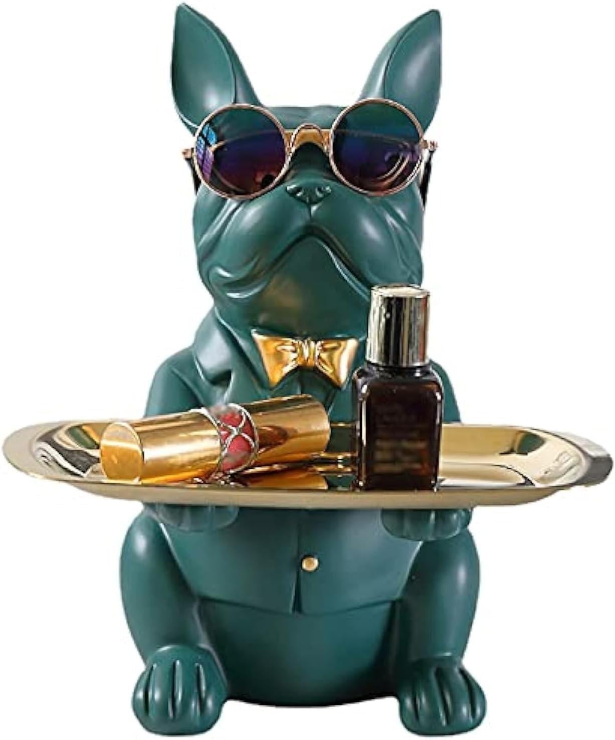 Merkloos Zwarte Franse Bulldog Statue Tray Multifunctionele Deskdecoratie en Opslag