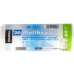 Starpak Müllbeutel, 60 L, 72 x 60 cm, WEISS, 20 Stück