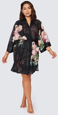 KIM + ONO Coral Chrysanthemum Plus Size Kimono Robe - Short   KIM+ONO - black (final sale) / plus size