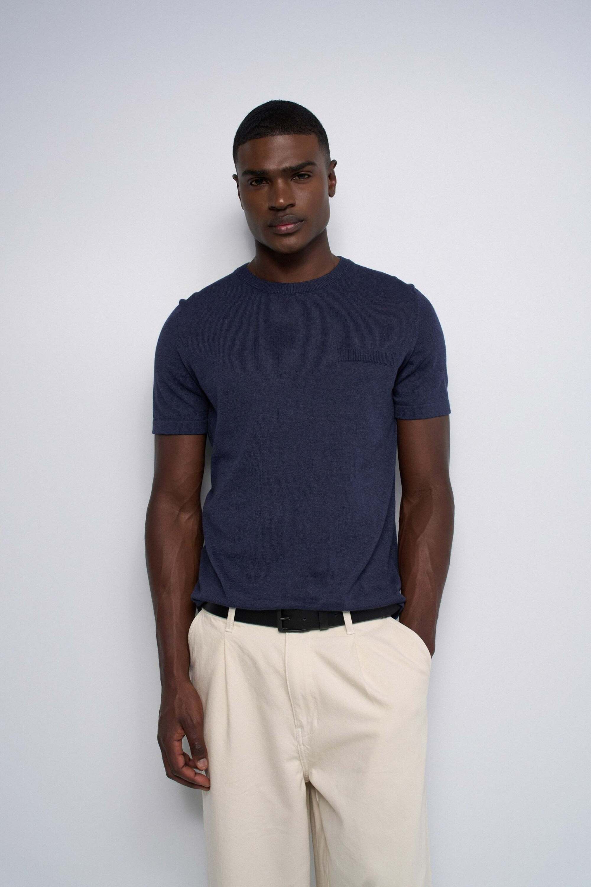 Strickpullover SALSA "Salsa Jeans Pullover Chest Pocket", Herren, Gr. L, blau, Obermaterial: 85% Polyester PES. 15% Baumwolle CO., Pullover Strickpullover blau L