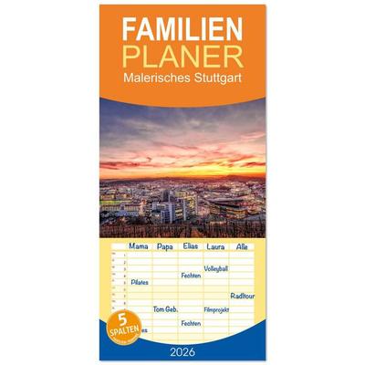 Familienplaner 2026 - Malerisches Stuttgart mit 5 Spalten (Wandkalender, 21 x 45 cm) CALVENDO