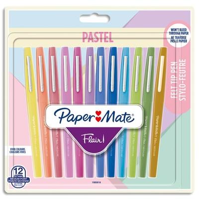 Paper Mate Blister mit 12 Flair Original Filzstiften, M-Spitze 0,8 mm, Tinten in 12 Pastellfarben