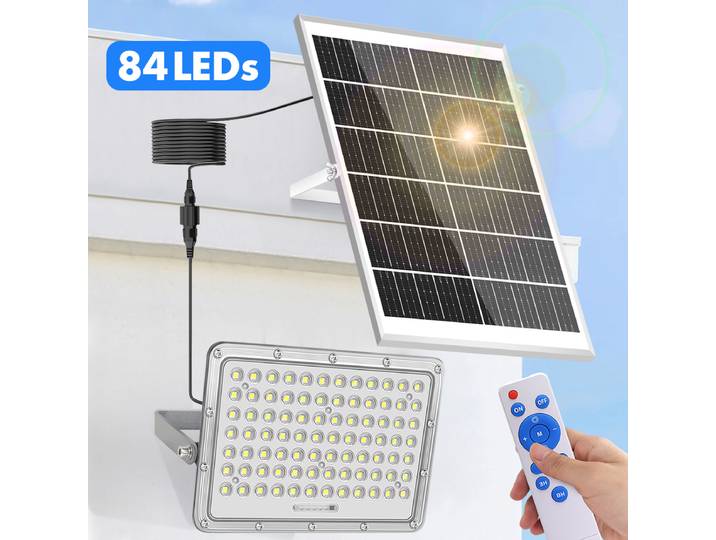 Réverbère solaire étanche 200W capteur de lumière solaire Parking lumières solaire sécurité lumière extérieure 6500K LED projecteur