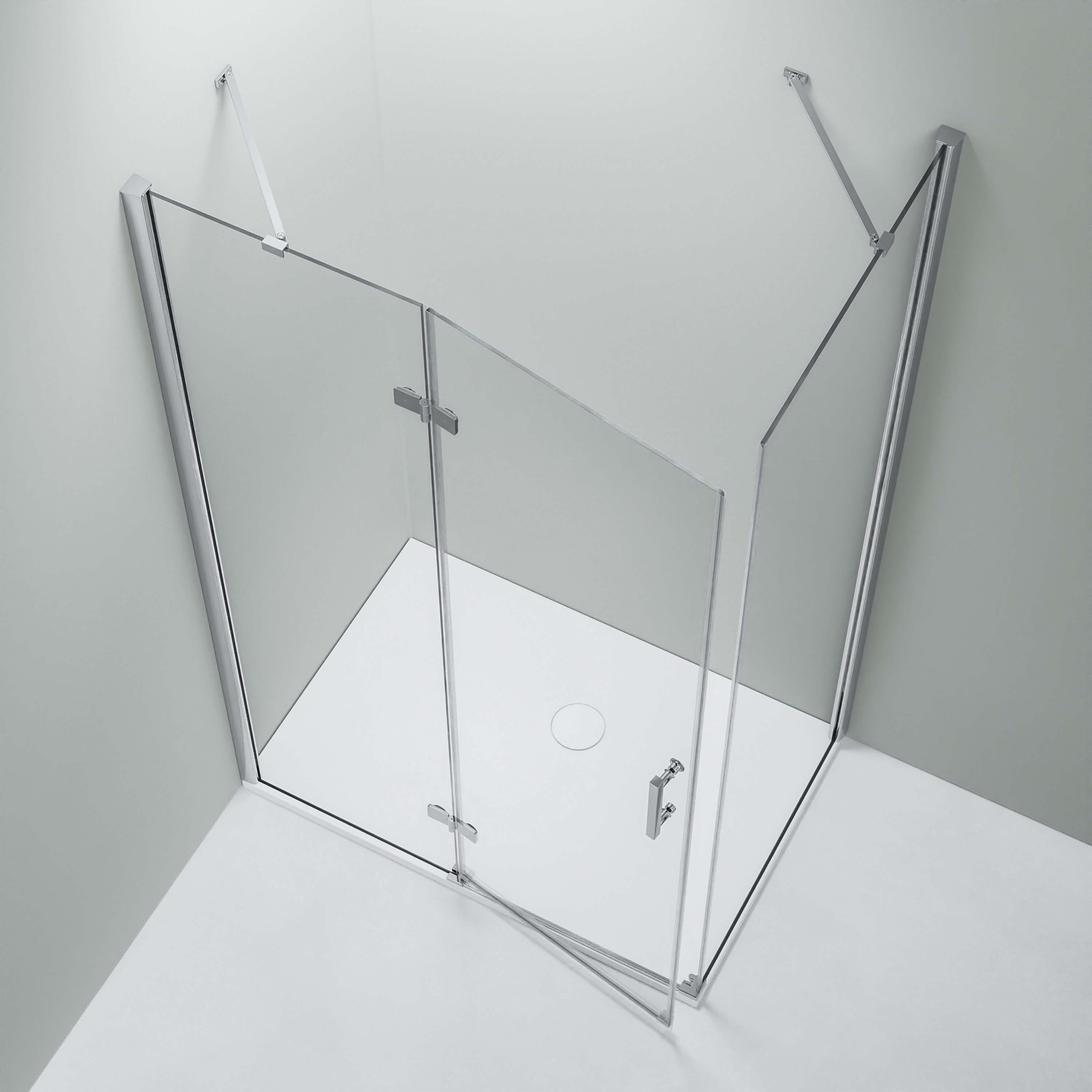 Duschkabine Eckdusche 8 mm Nano Echtglas DX403 - Breite wählbar, Montage:Tür nach links öffnend, Breite Türelement:90 cm, Breite Glas feststehend:90cm