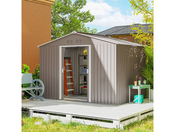 Abri de jardin d'extérieur Outsunny, 277X195X192 cm / 107,5X91X185 cm, abri de jardin d'extérieur en métal avec toit en fibre de verre