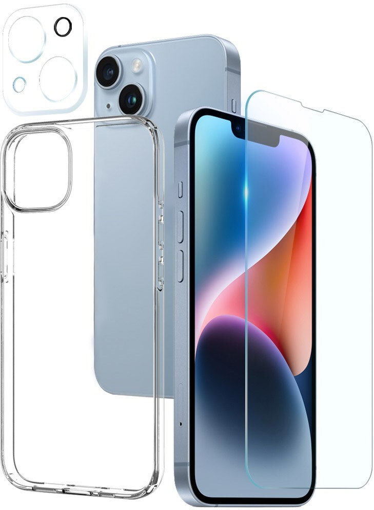 iPhone 14 NORTHJO 360° Protection Set inkl. Cover & Skærmbeskyttelse & Kameralinsebeskyttelse - Gennemsigtig