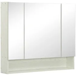 kleankin Badezimmerspiegelschrank mit 4 Abschnitten und verstellbaren Regalen 90x15x75 cm/Weiß