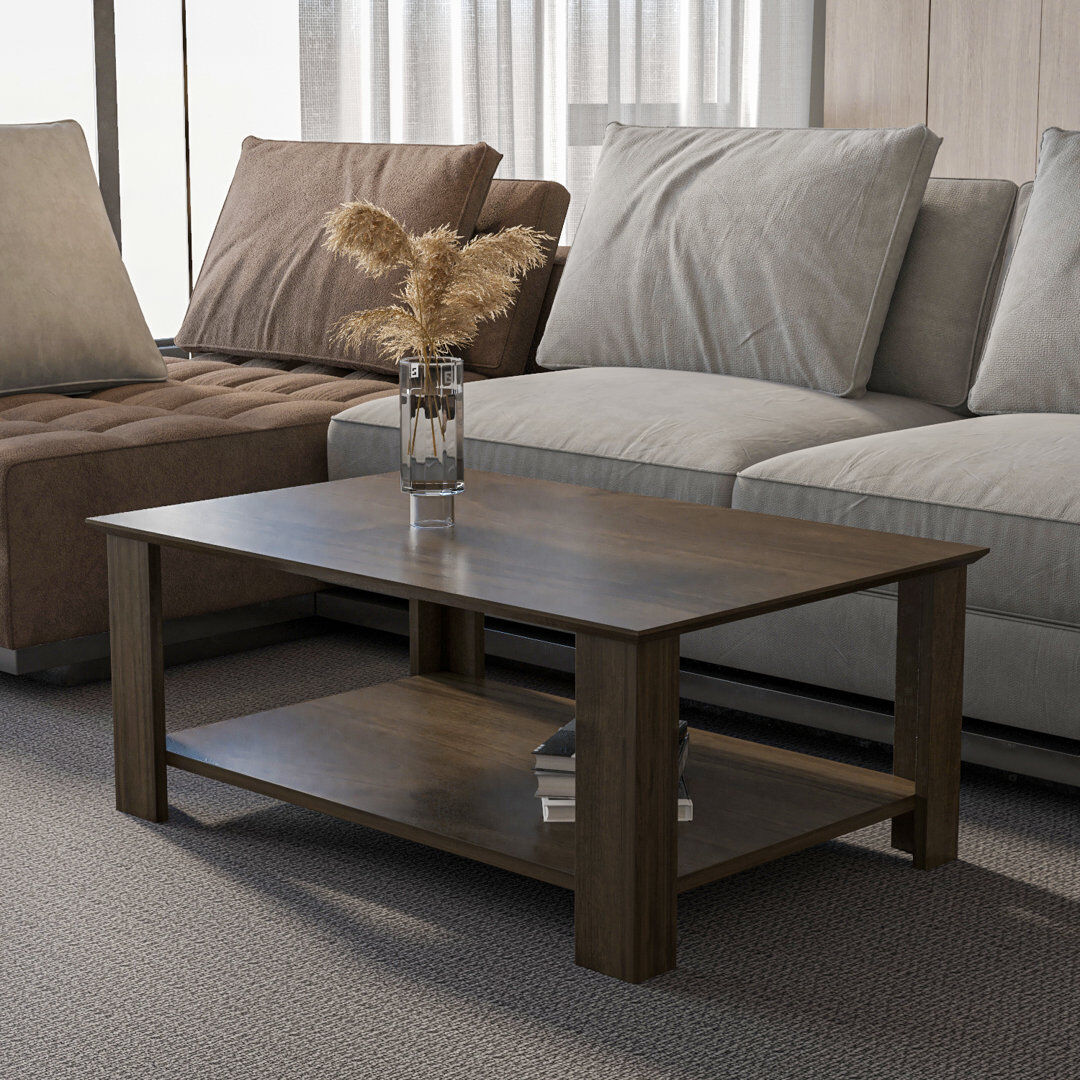 17 Stories Leroy 90 cm Rectangular Coffee Table Dark Brown Wood 37cm H X 90cm W X 60cm D