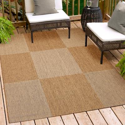 Teppich ANDIAMO "ARIZONA1" Gr. 4, braun, B:160cm H:5mm L:230cm, Kunstfaser, Teppiche, Teppich, Flachgewebe, kariertes Muster, In- und Outdoor geeignet, wetterfest
