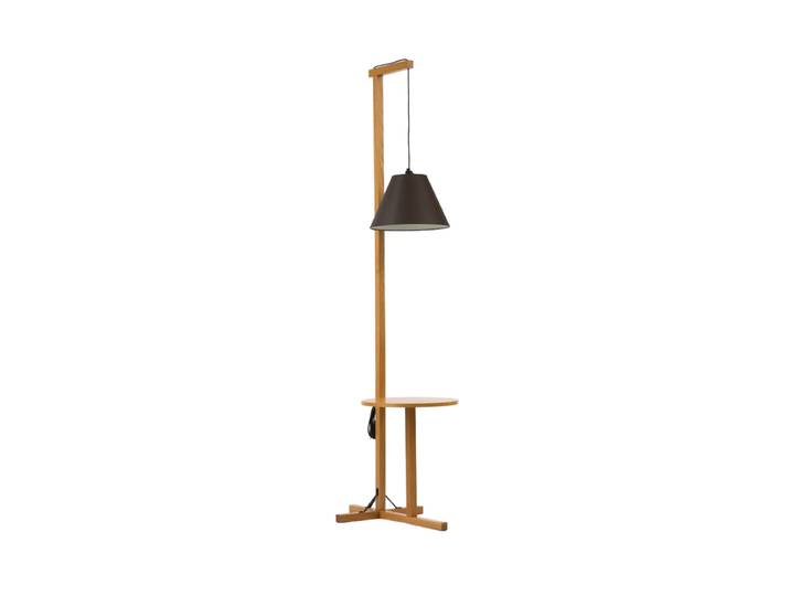 Design Stehlampe „Champion“ mit Beistelltisch Eiche Lampenschirm Schwarz MR.WOOD