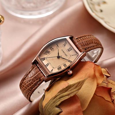 Fashion Sheath Vintage Barrel Shaped Quartz Women Watch brown