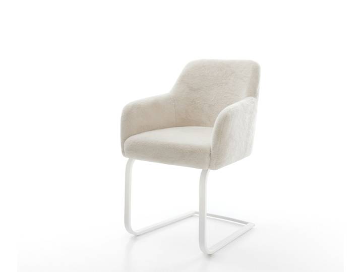 Freischwinger Greg-Flex Plüsch Creme-Weiß Freischwinger flach Weiß Taschenfederkern, Esszimmerstühle