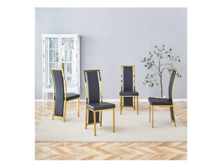 Fine Life Pro Esszimmerstuhl 4 Esszimmerstühle, schwarzes PU, Goldrahmen, 109 cm, Für Esszimmer und Büro, vielseitig einsetzbar
