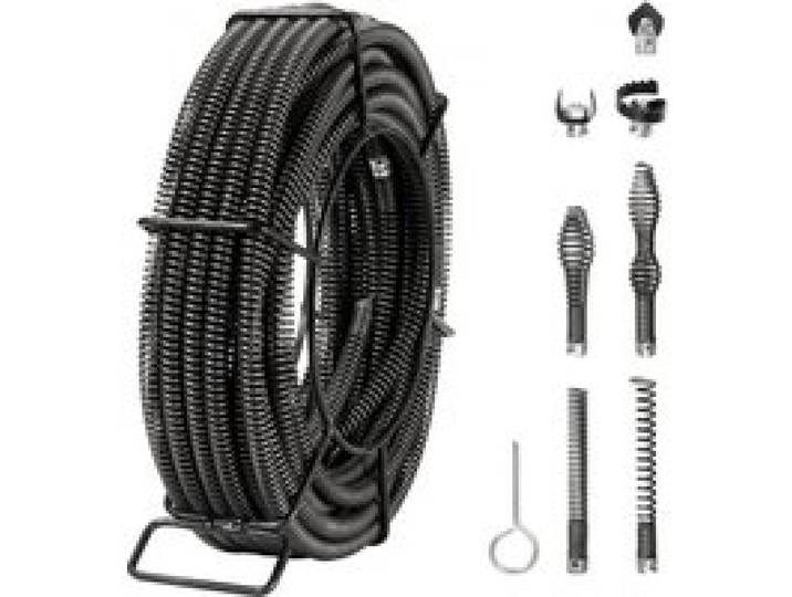 VEVOR Rohrreinigungsspirale 20 m x 16 mm, professionelles Rohrreinigungskabel mit 7 Schneidern für Rohre von 20 bis 100 mm, Hohlkern-Kanalisationsspirale für Spüle, Bodenablauf, Toilette