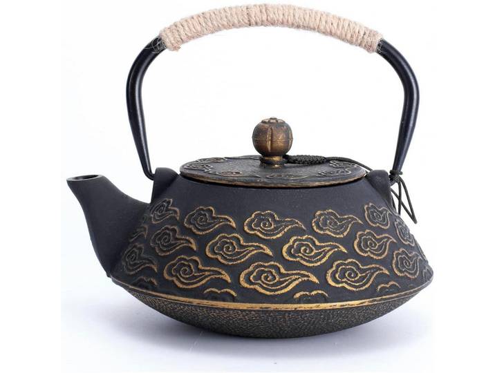 Teekanne Gusseisen 800ml Schwarz Wolkenmuster, Braun, Metall, 15.5x18.5 cm, Geschirr, Kannen & Karaffen, Teekannen