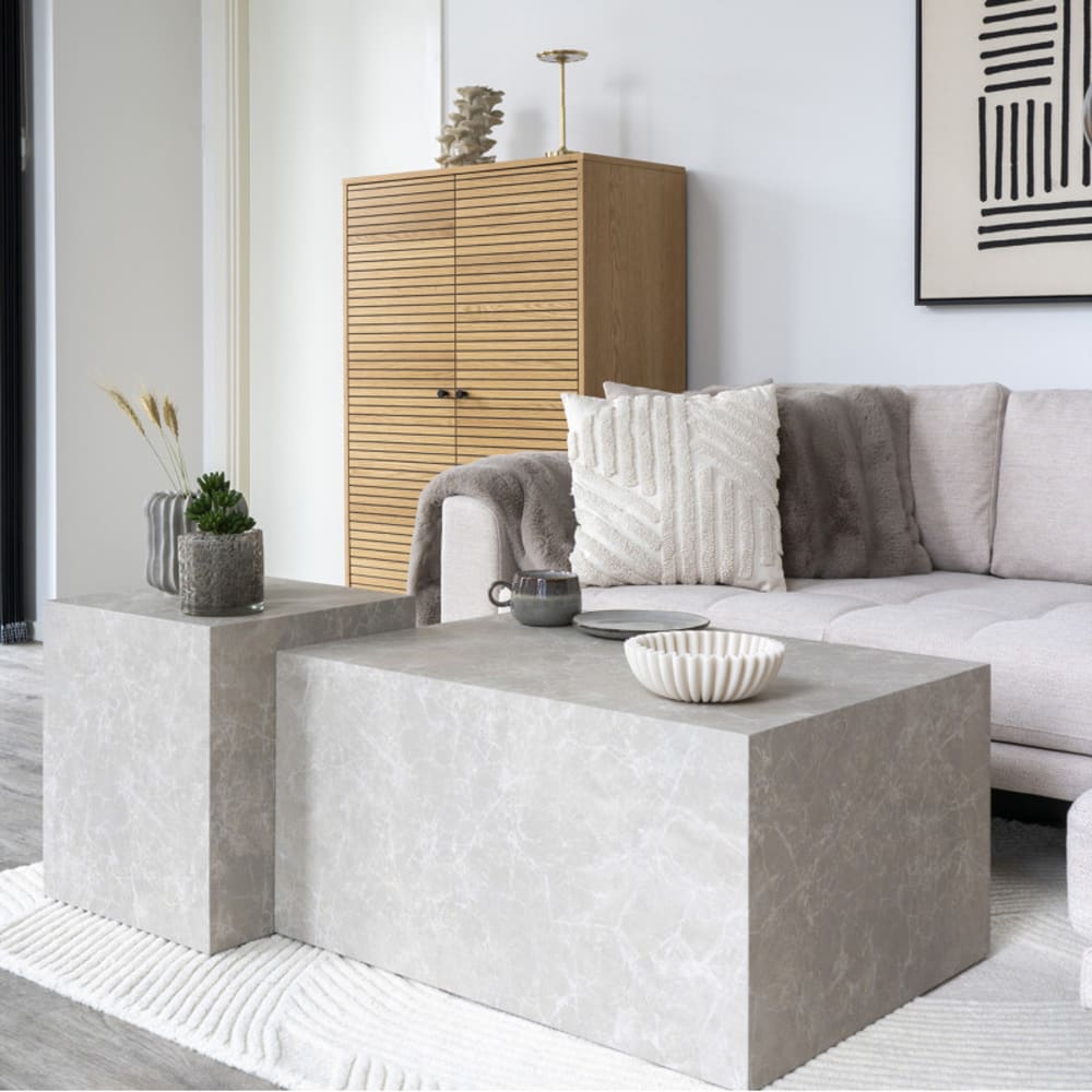 Moloo Table basse décor marbre beige 40x40 cm Beige 40x45x40cm
