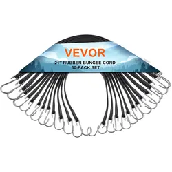 VEVOR 50-teiliges flaches Spannseil, 19,8 mm robuste Spanngurte mit S-Haken aus Stahl, 53,3 cm elastisches Spannseil für Fracht, Planen, LKWs und Zelte, schwarz