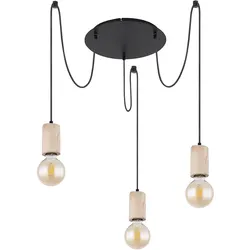 Hängelampe Hängeleuchte Pendelleuchte Pendellampe Esszimmerlampe Esstischleuchte, 3 Flammig Landhaus, Holz natur Metall schwarz, E27 Fassungen, DxH 35x160cm