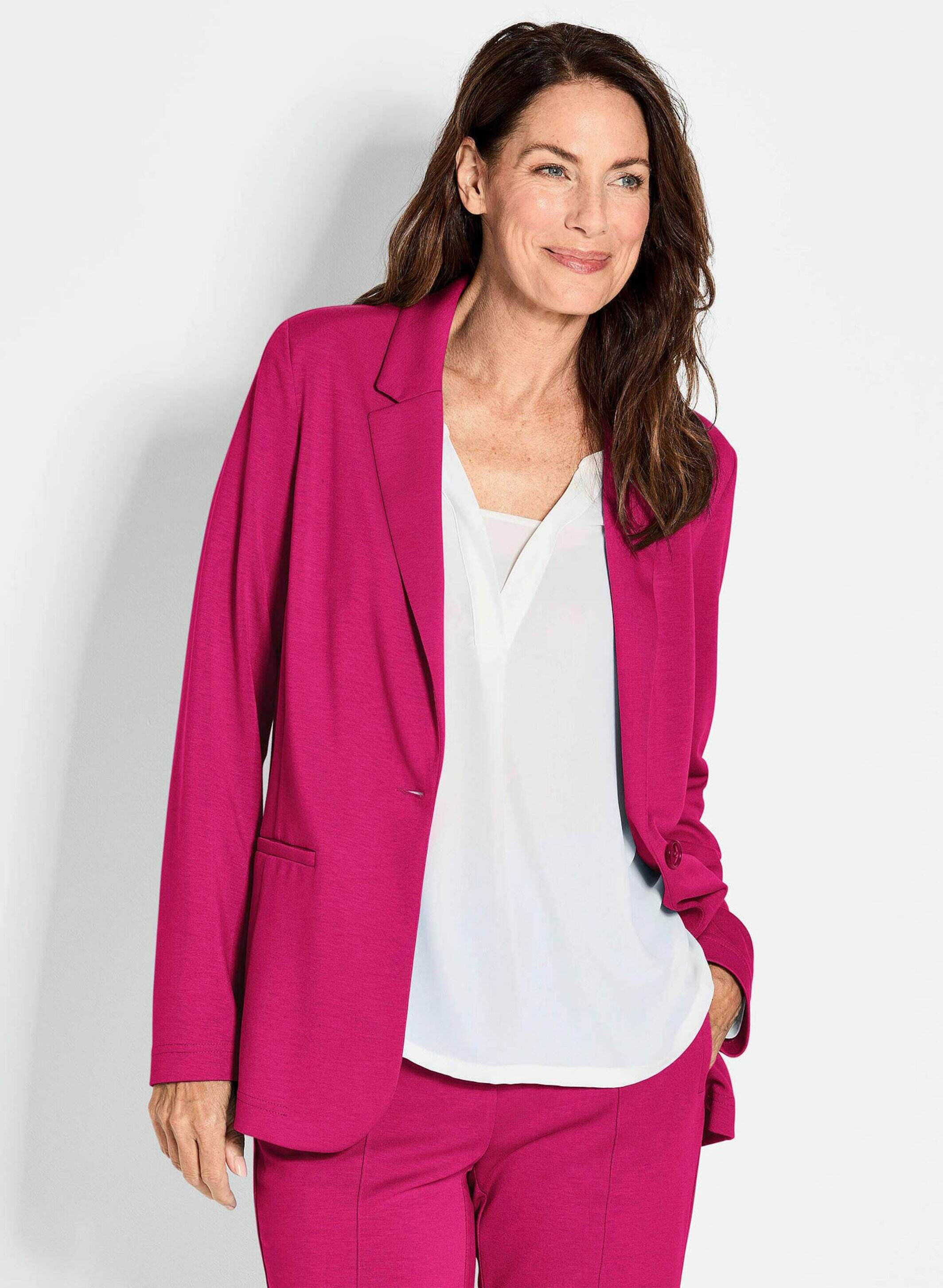 Jackenblazer GOLDNER "Damenblazer mit Reverskragen und Paspeltaschen", Damen, Gr. 38, pink, Obermaterial: 48% Polyamid PA. 40% Viskose CV. 12% Elasthan EL., Gerade, Blazer, mit formgebenden Teilungsnähte