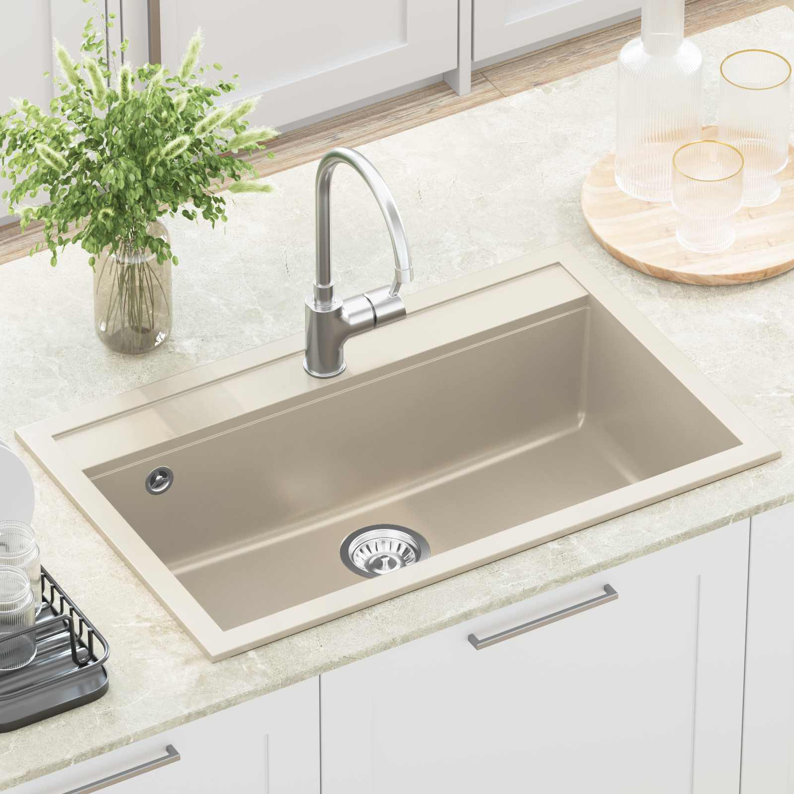 vidaXL Évier Granite 795 x 505 mm Beige