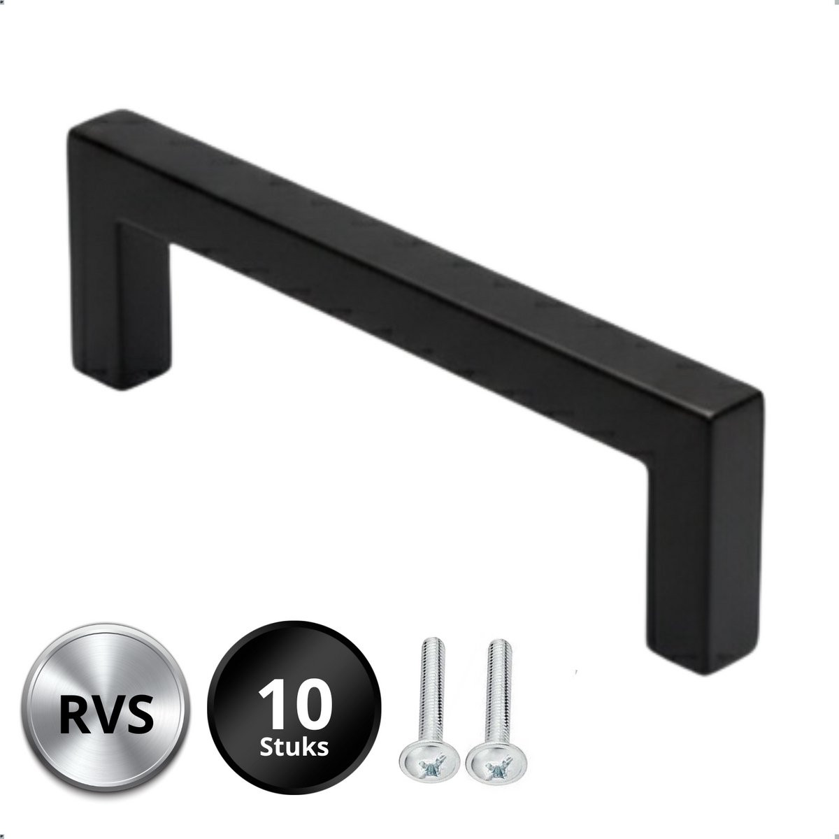 Set van 10 Dallas kastgrepen zwart RVS - Boormaat 96mm - By MJM