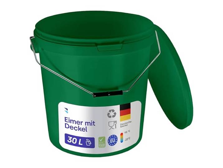 BenBow Eimer mit Deckel 30l grün 20x 30 Liter - lebensmittelecht stabil luftdicht auslaufsicher geruchsneutral - Aufbewahrungsbehälter aus Kunststoff - Metalgriff - Rissfester Griff - leer - das Haus