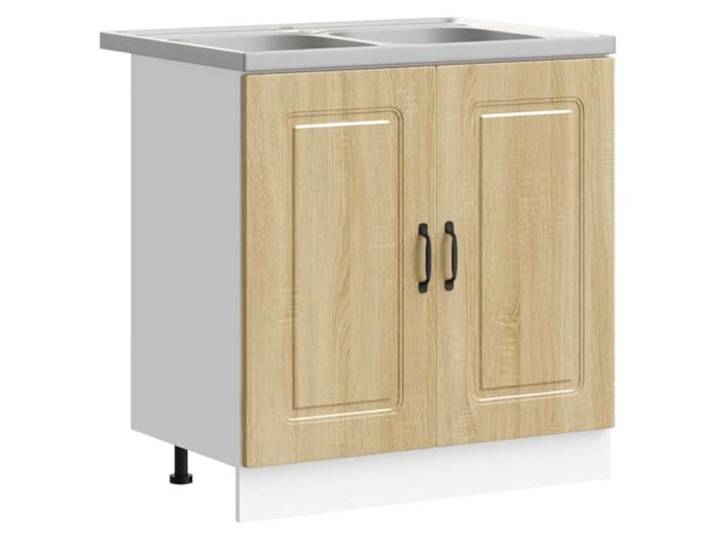 HKTMGDNG Küchenschrank Kalmar Sonoma-Eiche 80 x 46 x 81,5 cm Kompakte Anrichte für Küche und Essbereich mit zwei Türen für strukturierte Aufbewahrung von Geschirr und Vorräten.
