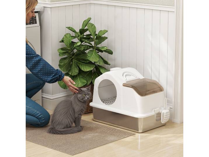 PawHut Maison de Toilette Chat Fermée 60,5cm Blanc
