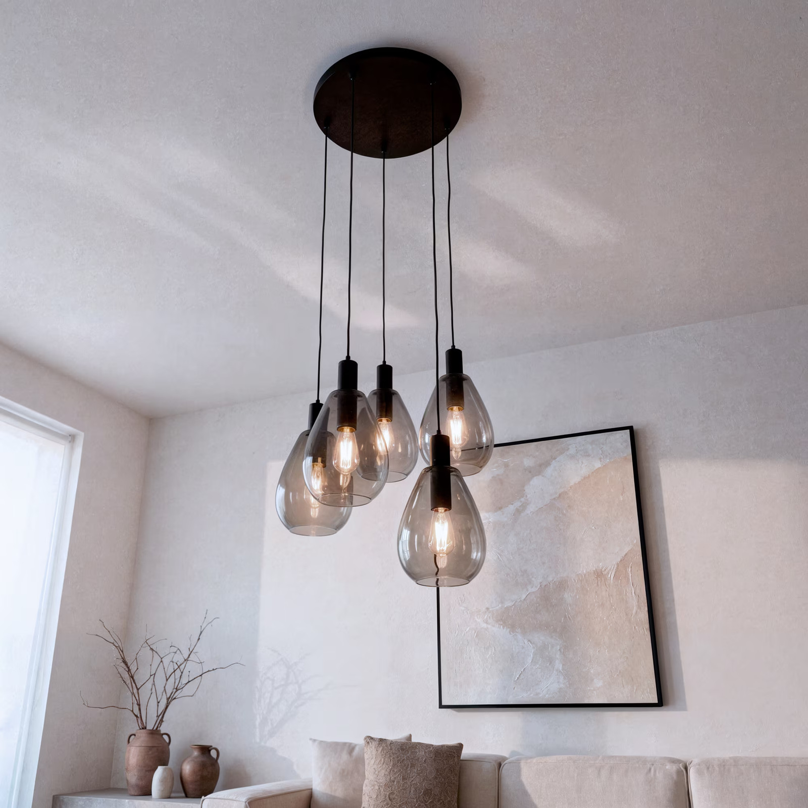 BASE Hanglamp Aislynn 5-lamps Glas Smoke