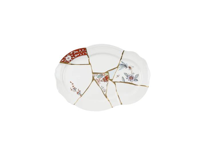 Design Servierplatte „Kintsugi“ aus Porzellan mit Golddekor verziert Multicolor Seletti