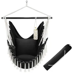 tectake Hängesessel Malika, Boho-Style, Belastbarkeit 150kg  Schwarz