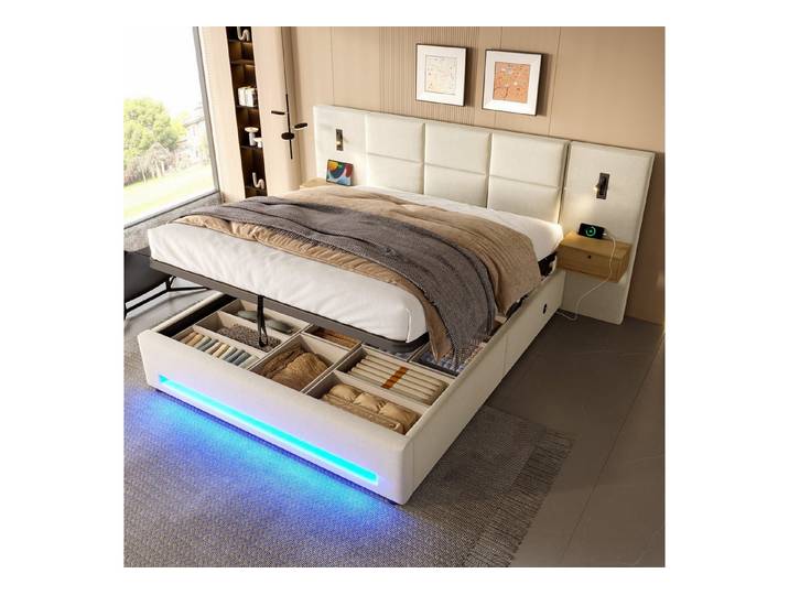 HAUSS SPOLE Polsterbett mit Bettkasten 180×200 Europäisches Jugendbett Doppelbett mit USB-C