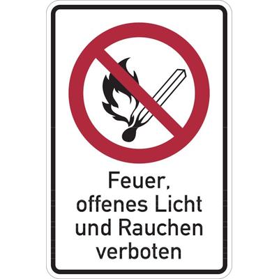 Verbotsschild, Kombischild, Feuer, offenes Licht und Rauchen verboten - ASR A1.3 (DIN EN ISO 7010) - 200x300x1.5 mm Kunststoff