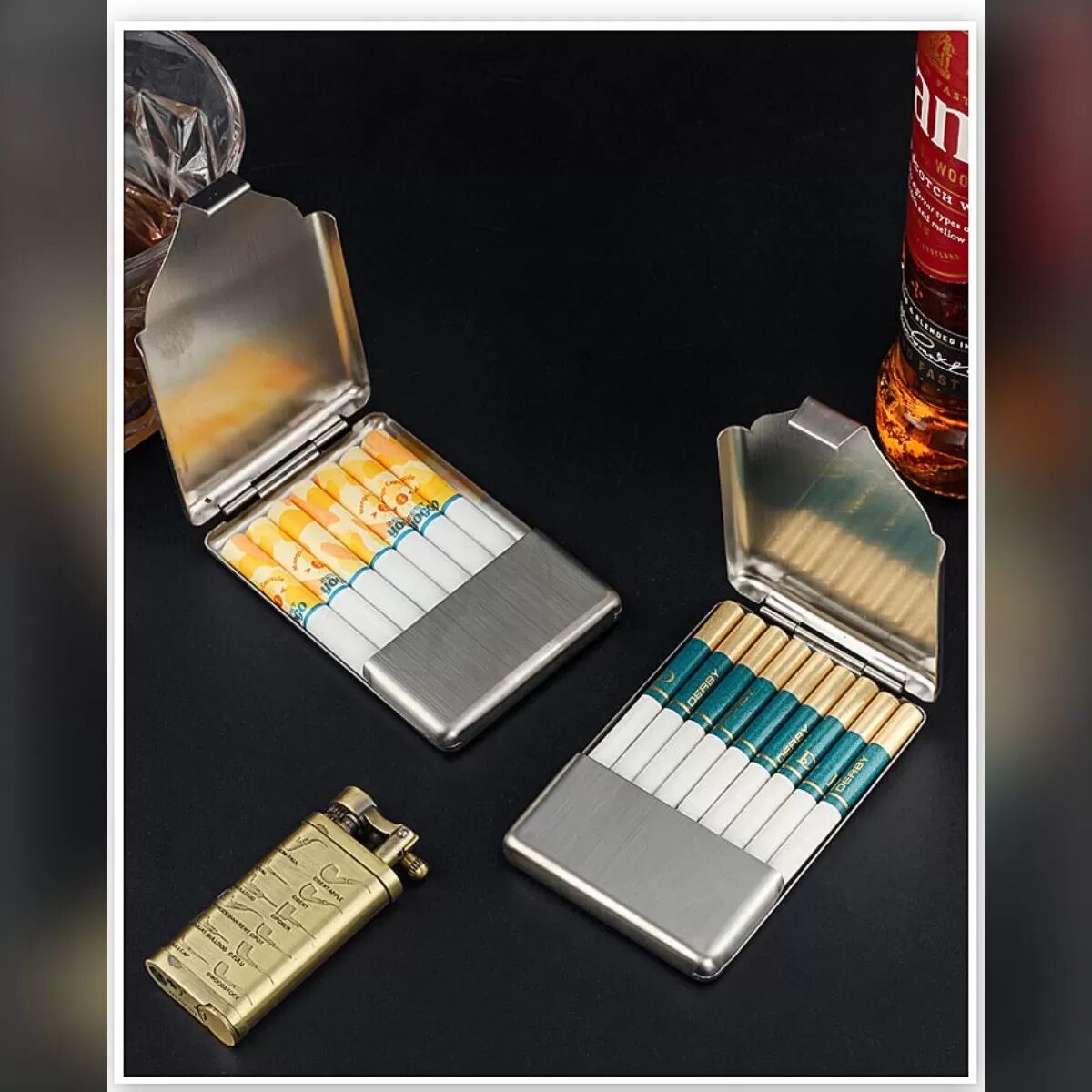 INF Elegantes Flip-Top Zigarettenetui aus Edelstahl – für normale & King Size Zigaretten