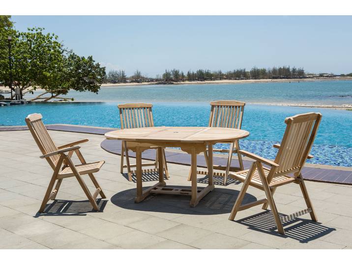 Möbilia Sitzgruppe 4 x Armlehnstühle + 1 x Tisch Teak natur