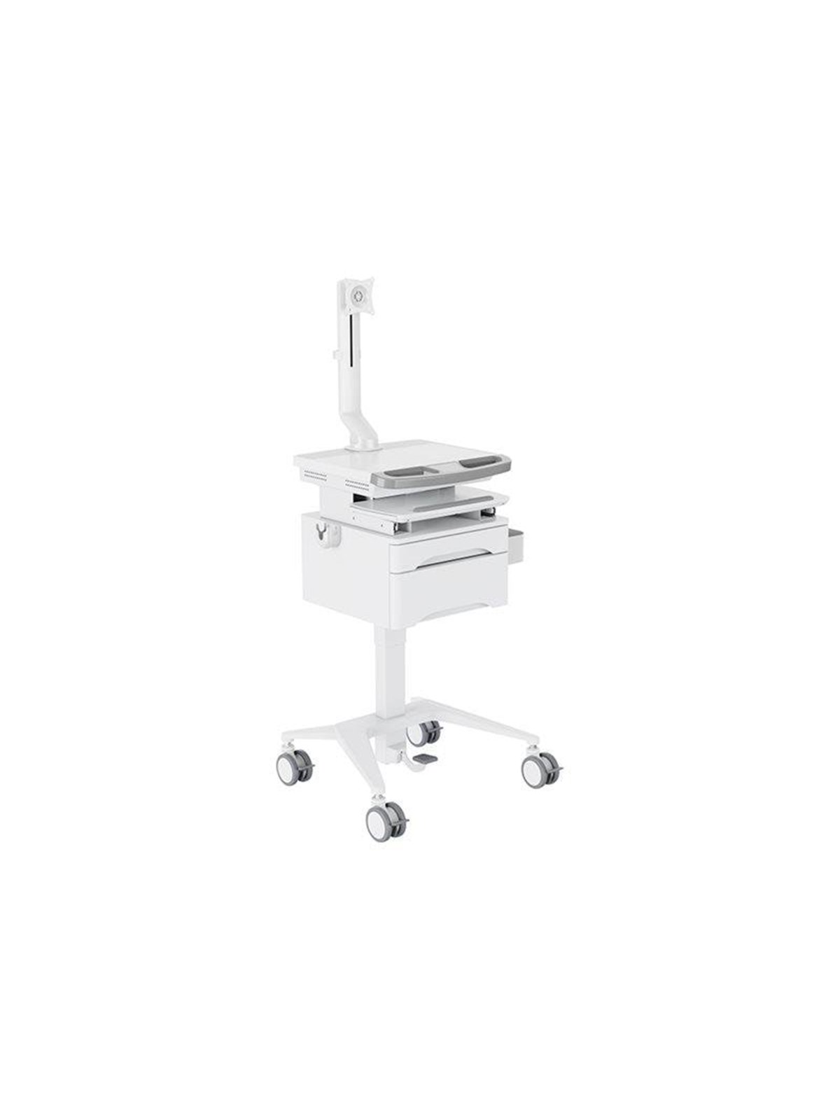 Multibrackets M Basic cart - for LCD display / keyboard / mouse / notebook - with drawer fixed arm - white silver - Max 7.5 kg - recommended for