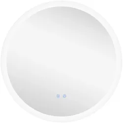 OKWISH Badspiegel Wandspiegel Ø70x70x3  Weiß mit LED-Beleuchtung 3 Lichtfarben Touch-Schalter Memory Anti-Beschlag IP44 verkabelt
