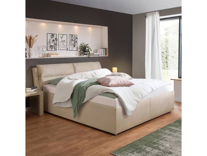 Polsterbett Cremona Microvelours mit Bettkasten 160x200cm Sand klassischer Stil,