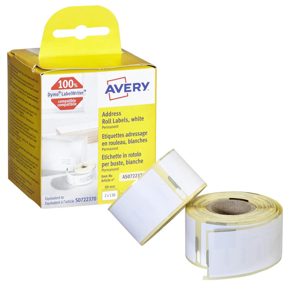 AVERY Zweckform Etikettenrollen für Etikettendrucker weiß, 89,0 x 28,0 mm AS0722370