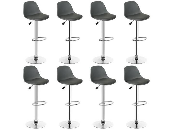 Tabouret de bar RUII - Lot de 8 - Confortable - Similicuir gris