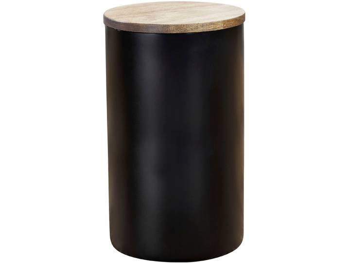 Vorratsdose WENKO Modell Mio , schwarz (dose: schwarz, deckel: braun), H:19cm Ø:11cm, Borosilikatglas, Lebensmittelaufbewahrungsbehälter, Vorratsdose, Frischhaltedose für Lebensmittel, luftdichter Deckel aus Akazienholz